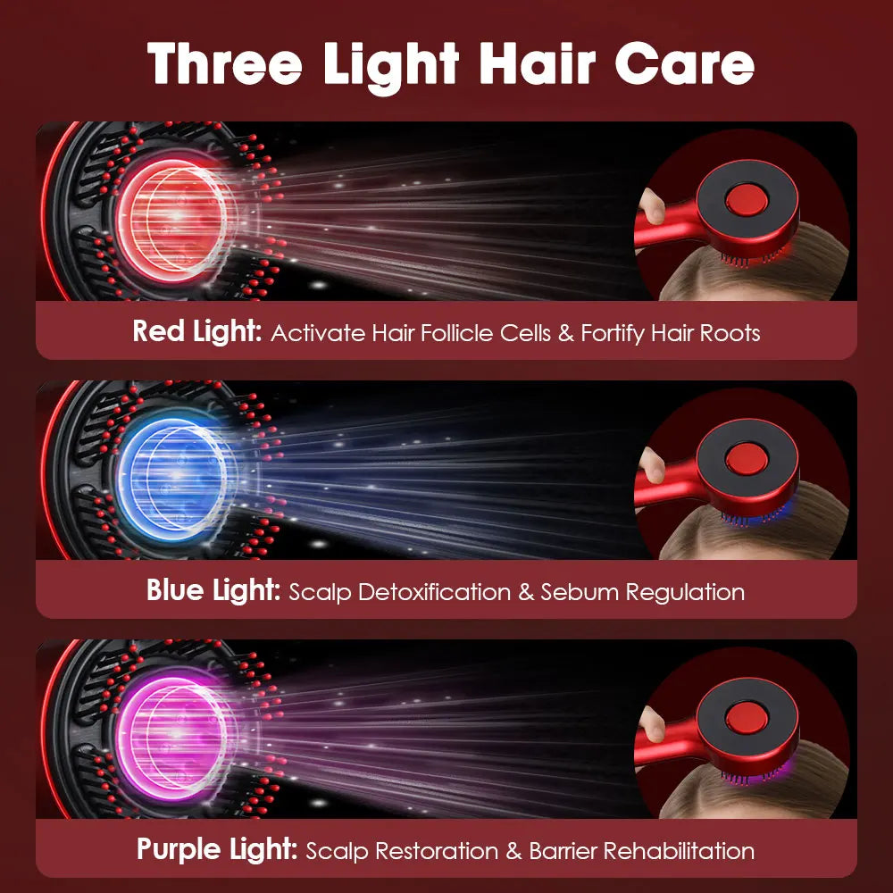 Head Massage Comb with Hair Oil Applicator LED Light Treatment Hair Scalp Massager Brush Tools 5 Massage Modes Rechargable Comb