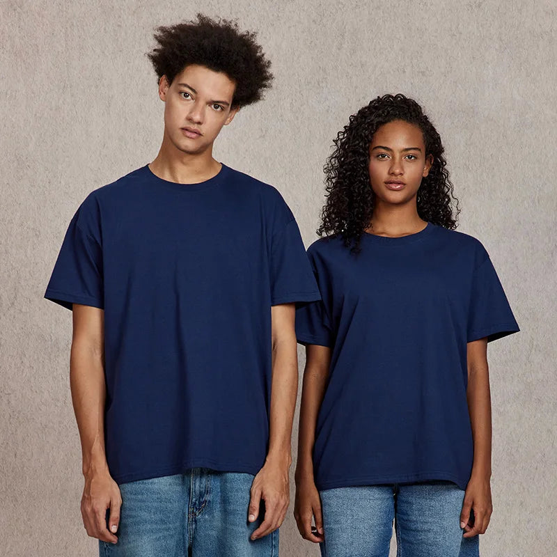 100% Cotton T shirt For Men Women,Short Sleeve Summer Plain Tops,Solid Casual Loose Tee Shirts,High Quality Clothing,7oz 200gsm