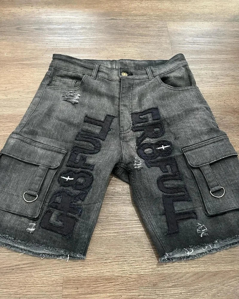 Y2K New Popular Denim Shorts Patch Vintage Shorts Men Women Street Hip Hop Fashion Harajuku Punk Loose High Waist Wide Leg Pants