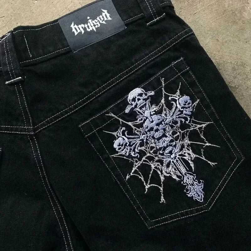 vintage 2000S American Hip-hop Punk Rock Fashion Versatile Jeans Men Harajuku Y2K Casual Gothic Straight Wide-leg Pants Women