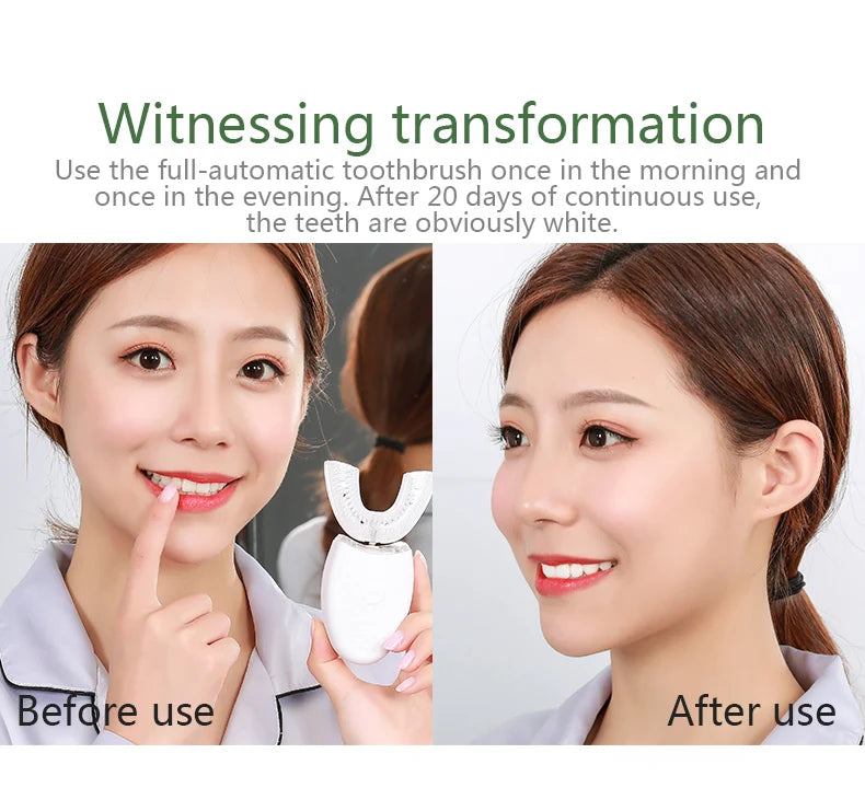 Electric Toothbrush for Adult Automatic USB Charge U-Shaped Sonic Wave Toothbrush 360 Degrees Intelligent Rechargeable Toothbrus