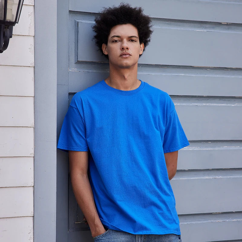 100% Cotton T shirt For Men Women,Short Sleeve Summer Plain Tops,Solid Casual Loose Tee Shirts,High Quality Clothing,7oz 200gsm