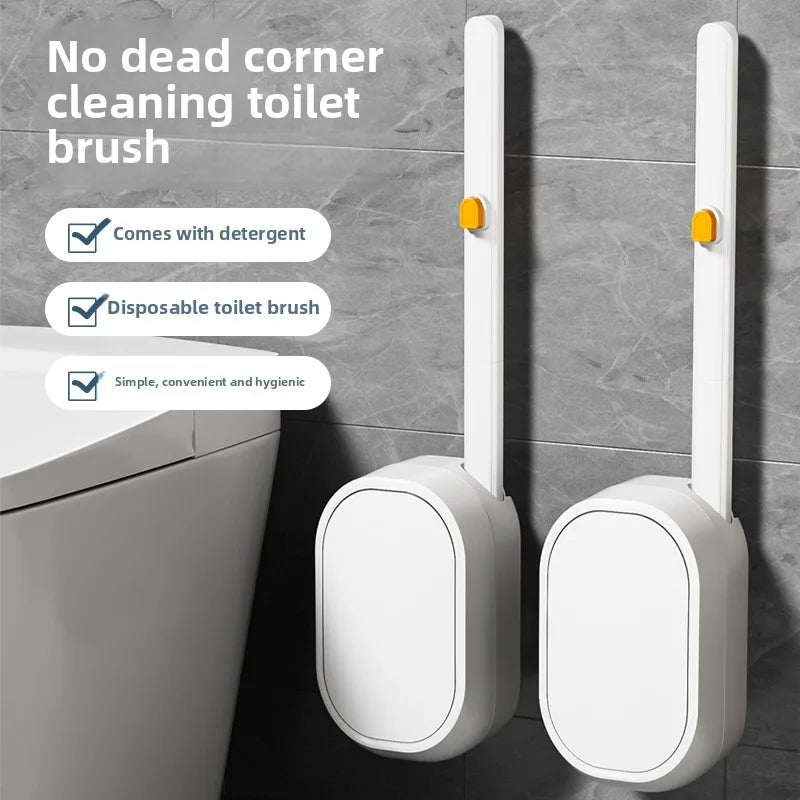 Disposable Toilet Brush with Replaceable Heads - Wall - Mounted No Drill, Perfect for Bathroom & Home Use!
