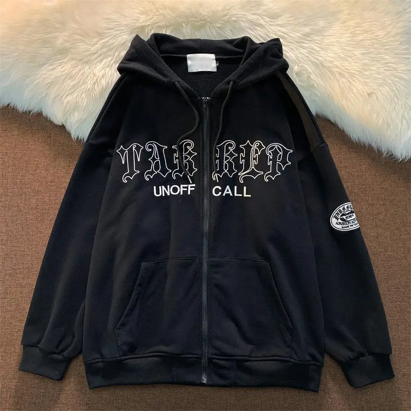 1Hoodies Women Retro Harajuku Hip Hop Jacket High Street Zip Up Hoodie Casual Loose Sweatshirt Clothes Y2K Tops oversized hoodie