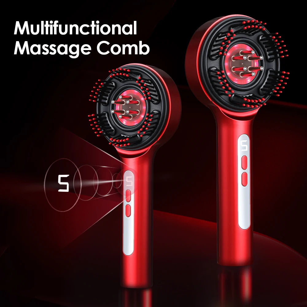 Head Massage Comb with Hair Oil Applicator LED Light Treatment Hair Scalp Massager Brush Tools 5 Massage Modes Rechargable Comb