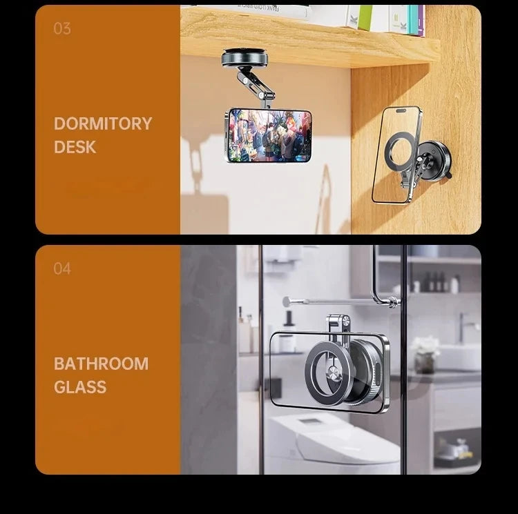 X53 Magnetic Phone Holder Rotating Folding Vacuum Suction Mag Stand For Car Navigation Gym Kitchen Streaming Bracket
