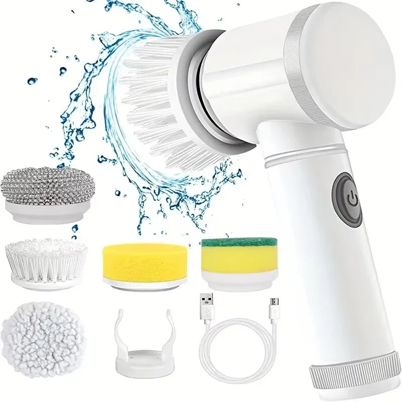 Wireless Electric Spin Brush Cleaner 5-Pack Replaceable Heads Rotating Deep Cleaning Tool for Household Surfaces