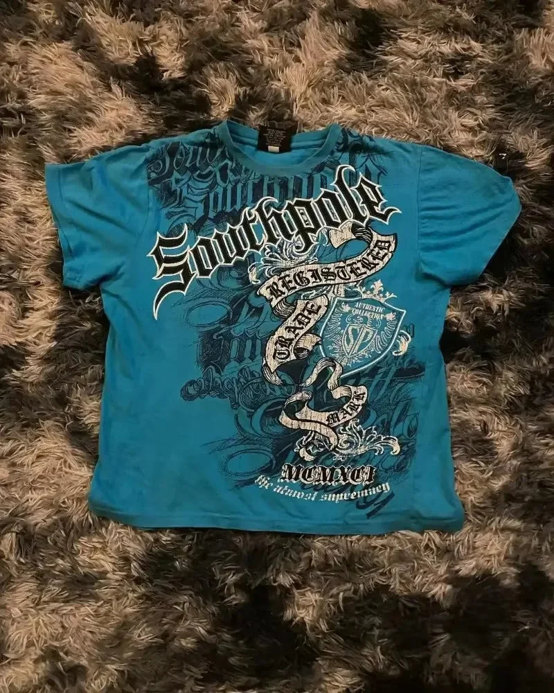 2000s Affliction Graphic T-Shirt Women's Large Grunge Wings New Fashion Style Couple Tops Pure Cotton Street Boxing Shirt