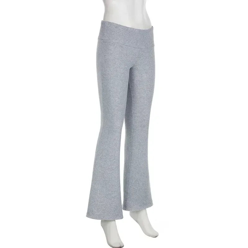 Casual Sexy Basic Solid Flare Pants Y2K Slim Low-Waisted Boot Cut Pants Women 2024 Autumn Spring Fashion Streetwear Lady
