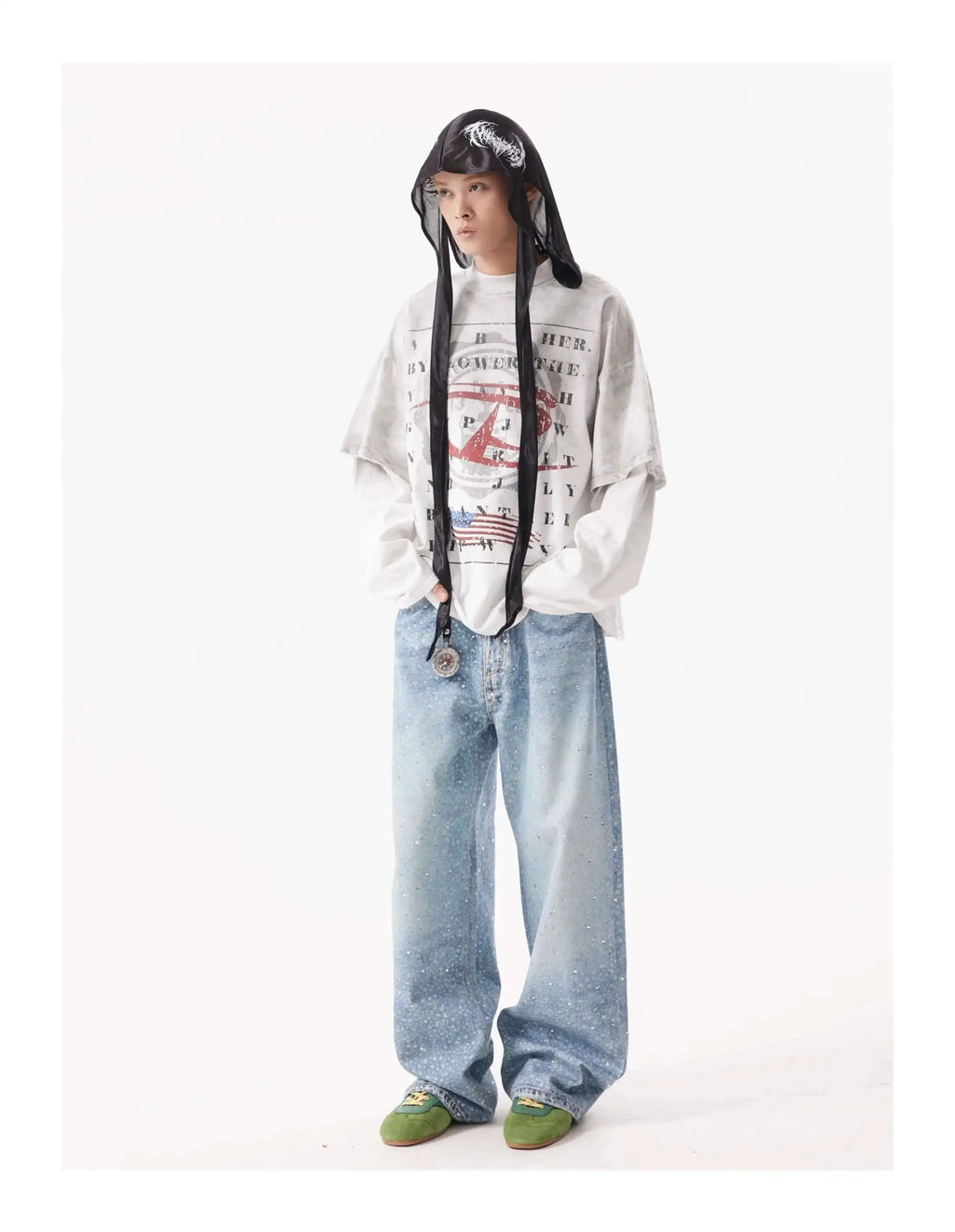 PFNW American Rhinestone Printed Design Vintage Jeans Men's Streetwear Hip Hop Mens Clothing Loose Wide Leg Pants Trendy 28W4644