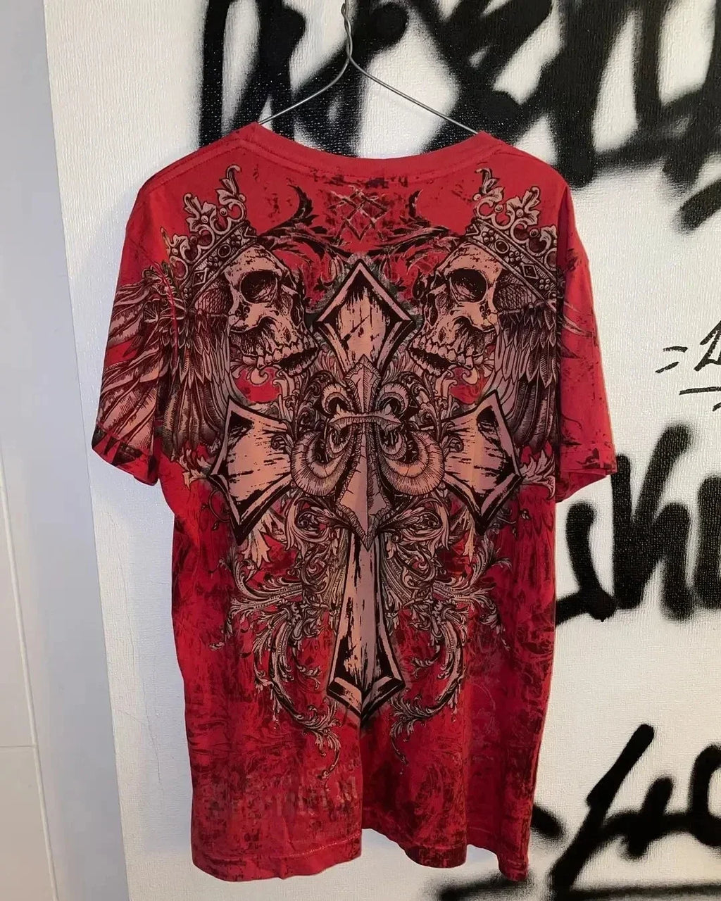 TAPOUT New Y2K Red  Printing  T shirt Men  Hip Hop Round Neck Oversized Long Sleeved Casual Gothic Clothing Tops Streetwear