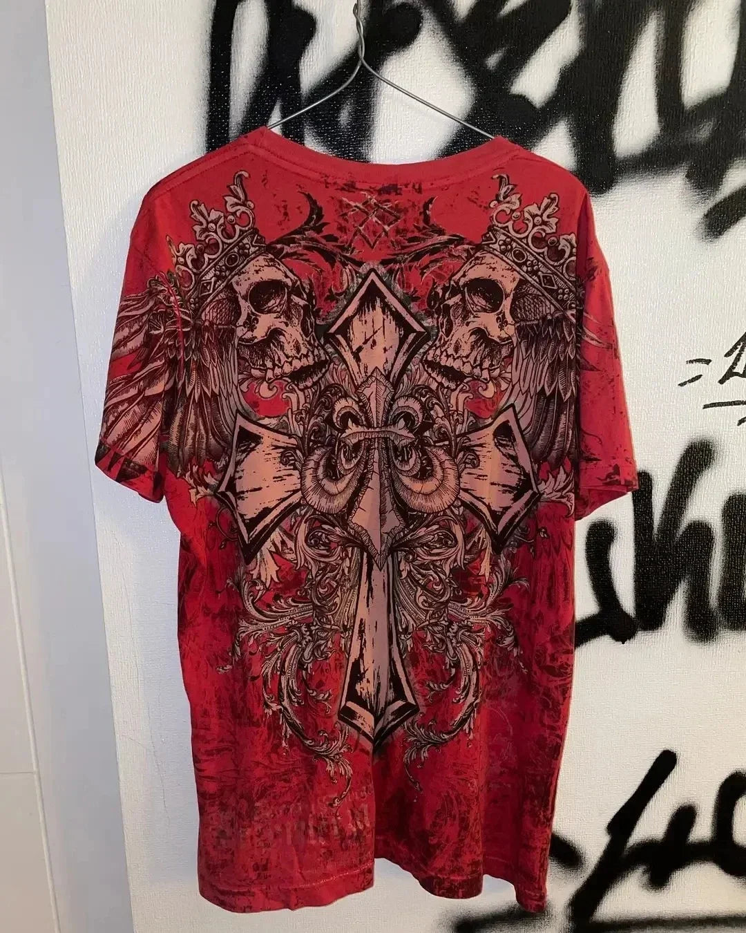 TAPOUT New Y2K Red  Printing  T shirt Men  Hip Hop Round Neck Oversized Long Sleeved Casual Gothic Clothing Tops Streetwear