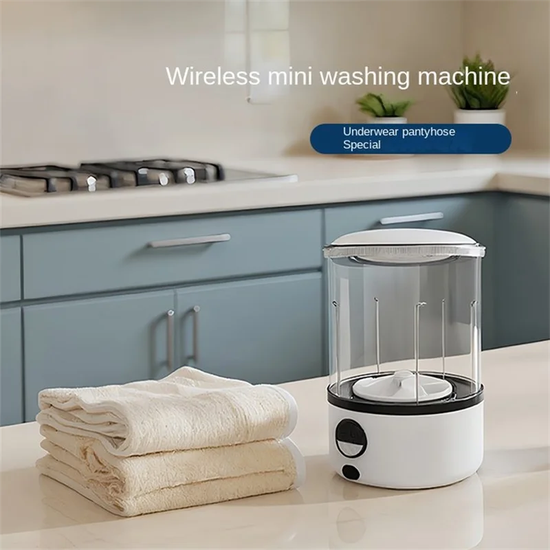 A White 2L Mini Washing Machine, 2000Mah, Fully Automatic Portable Turbine Led Washing Cup and Compact for Children's Clothing, Underwear, Panties, and Socks