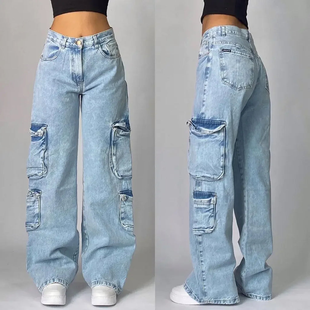 American New Skull Embroidery Casual Baggy Jeans Women Y2K Street Harajuku Vintage Gothic High Waist Joker Wide Leg Pant Trouser