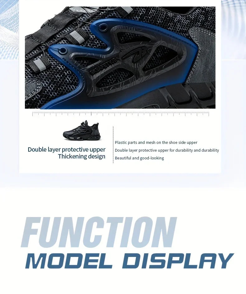 Safety Shoes For Men Steel Toe Anti-Puncture Men's Work Shoes Slip Resistant Reinforced Sole Rotating Button Fashion Sneaker