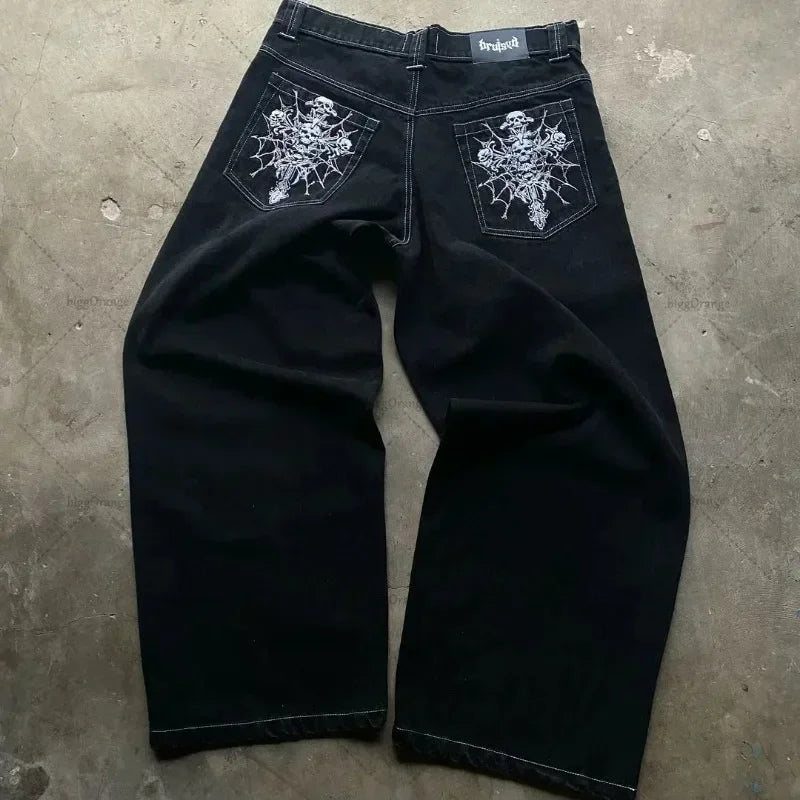 vintage 2000S American Hip-hop Punk Rock Fashion Versatile Jeans Men Harajuku Y2K Casual Gothic Straight Wide-leg Pants Women