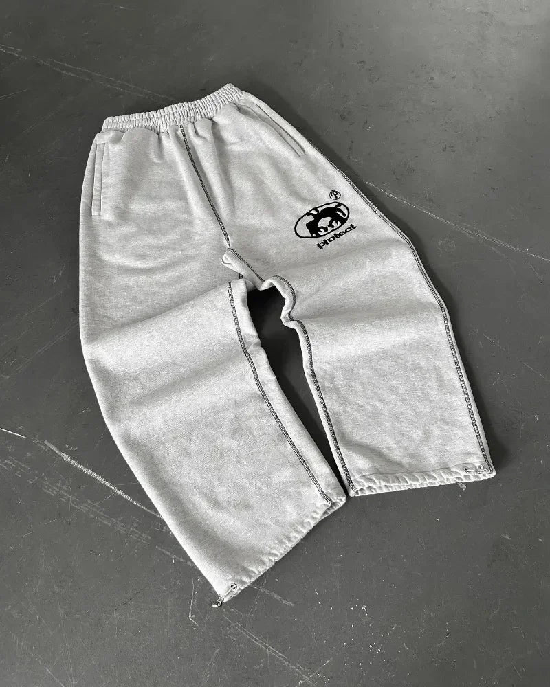 Street wear PROTECT Fashion Letter Embroidery Loose Sweatpants Men's And Women's Y2K Harajuku Hip-Hop Gothic Casual Joker Pants