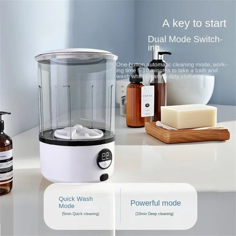A White 2L Mini Washing Machine, 2000Mah, Fully Automatic Portable Turbine Led Washing Cup and Compact for Children's Clothing, Underwear, Panties, and Socks