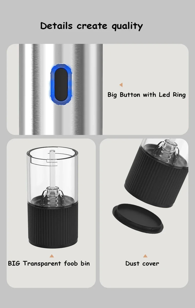 Electric Salt and Pepper Grinder Automatic Rechargeable Pepper Mill Shakers External Adjustable Coarseness Kitchen Appliances