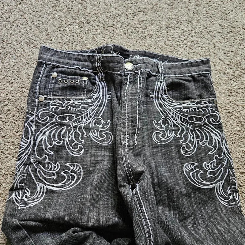 Y2K New Popular Denim Shorts Patch Vintage Shorts Men Women Street Hip Hop Fashion Harajuku Punk Loose High Waist Wide Leg Pants