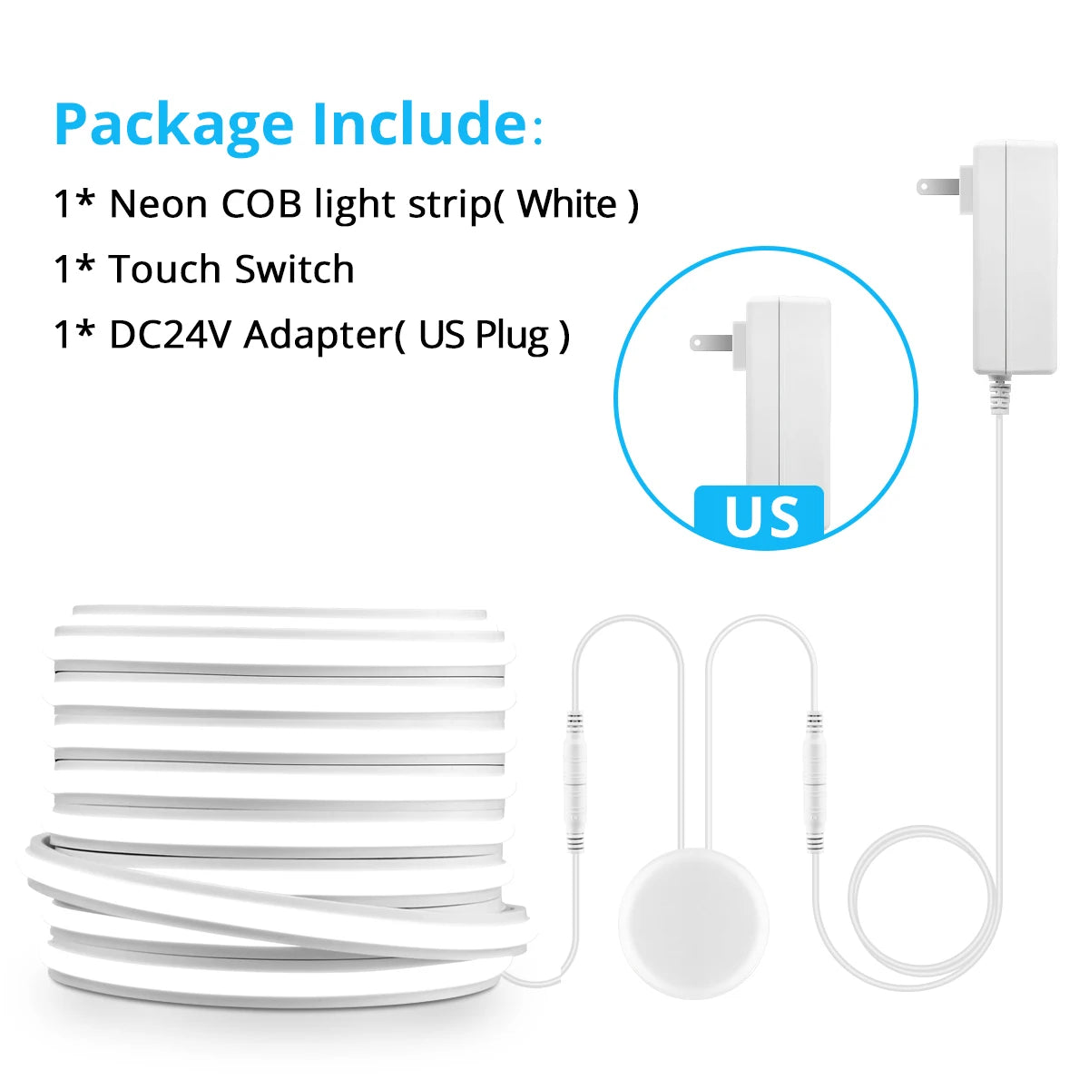Novel Solid COB Neon Strip Light 2m-10m 24V Waterproof Pure Silicone Gel Tube Dimmable Touch Control Sensor Switch No Flicker