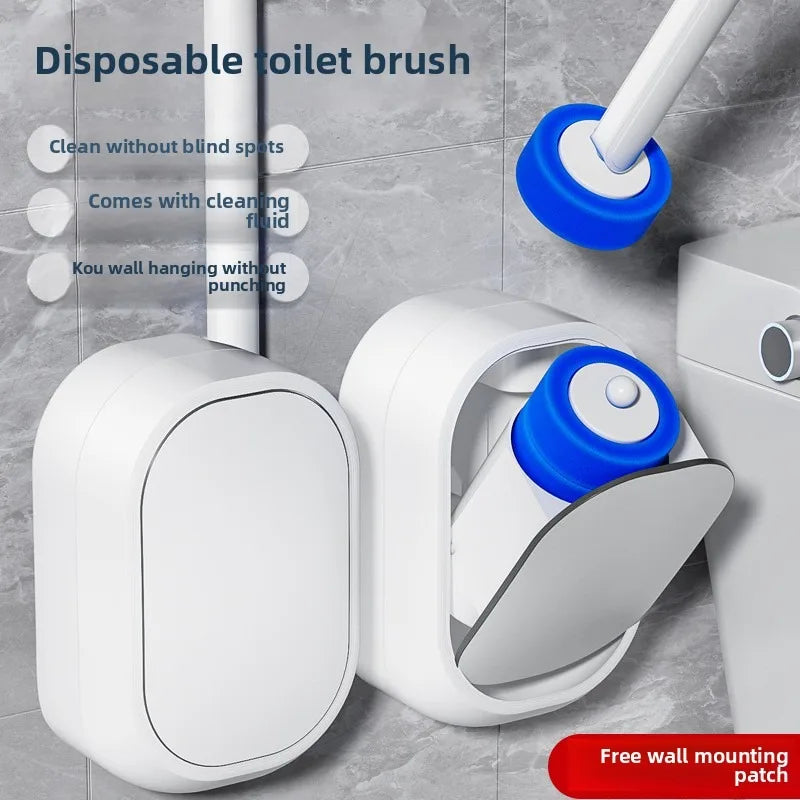 Disposable Toilet Brush with Replaceable Heads - Wall - Mounted No Drill, Perfect for Bathroom & Home Use!