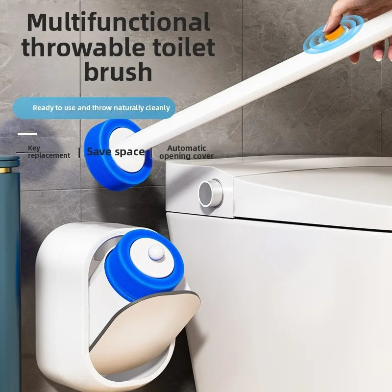 Disposable Toilet Brush with Replaceable Heads - Wall - Mounted No Drill, Perfect for Bathroom & Home Use!