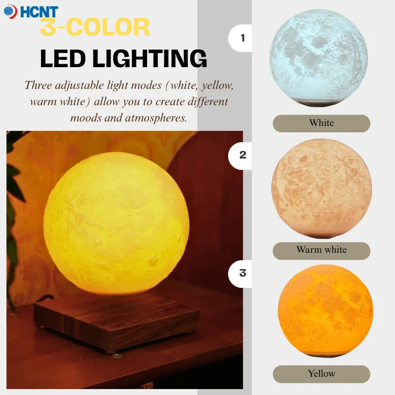 Levitating Moon Lamp Magnetic Floating Moon Lamp Spinning Luna Night Light with 3 Color Modes for Home Office Desk Decor Bedroom