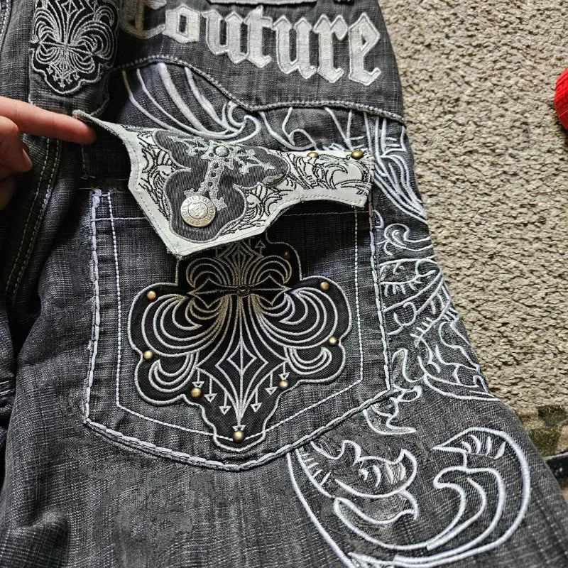Y2K New Popular Denim Shorts Patch Vintage Shorts Men Women Street Hip Hop Fashion Harajuku Punk Loose High Waist Wide Leg Pants