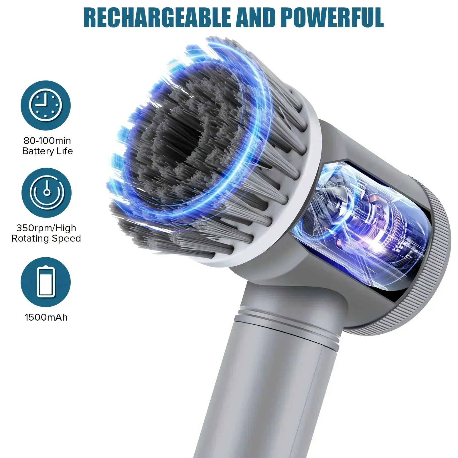 Wireless Electric Spin Brush Cleaner 5-Pack Replaceable Heads Rotating Deep Cleaning Tool for Household Surfaces
