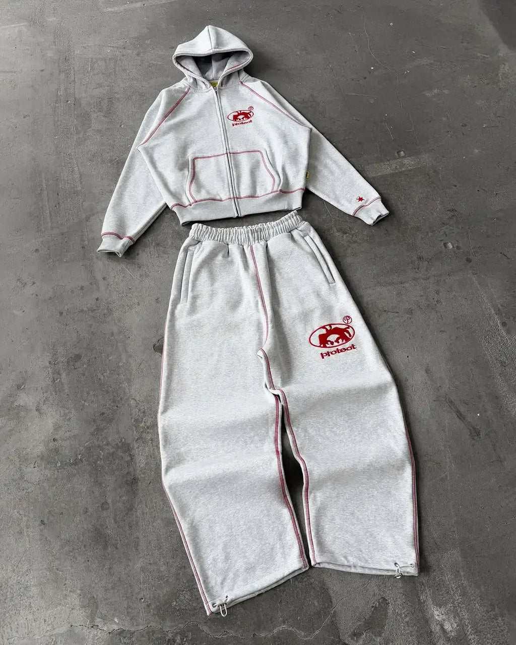 American Gray Retro Personalized Embroidery Fashion Sportswear For Men And Women Casual Loose Streetwear Hip-Hop Jogger Sets
