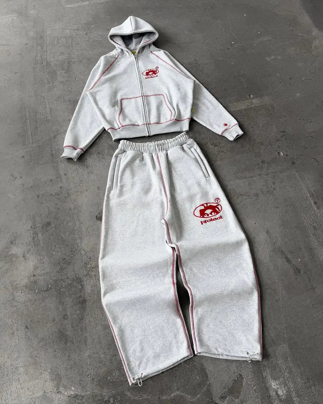 American Gray Retro Personalized Embroidery Fashion Sportswear For Men And Women Casual Loose Streetwear Hip-Hop Jogger Sets