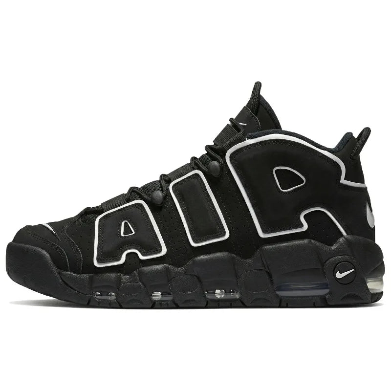 Nike Air More Uptempo Black White Mid Top Retro Basketball Shoes Men's Black and White-414962-002
