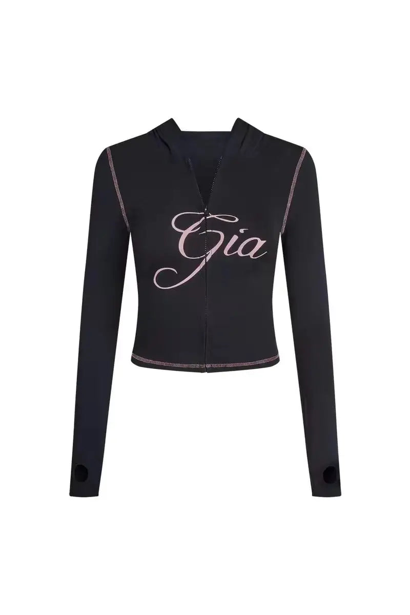 GIA New Stylish Coffee-Colored Velvet Zip-Up Hooded Jacket & Relaxed Slim-Fit Pants Comfortable Minimalist Set