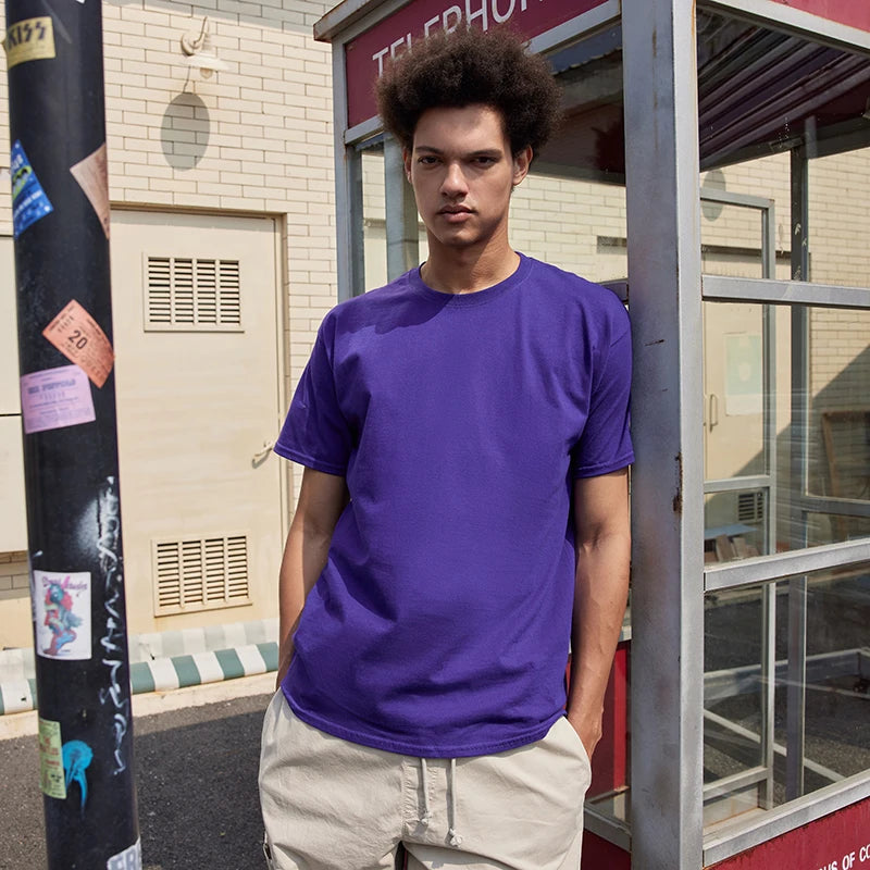100% Cotton T shirt For Men Women,Short Sleeve Summer Plain Tops,Solid Casual Loose Tee Shirts,High Quality Clothing,7oz 200gsm
