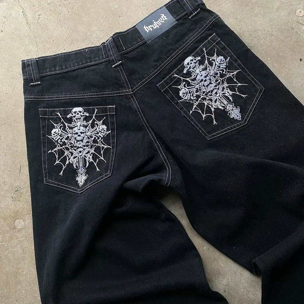 vintage 2000S American Hip-hop Punk Rock Fashion Versatile Jeans Men Harajuku Y2K Casual Gothic Straight Wide-leg Pants Women