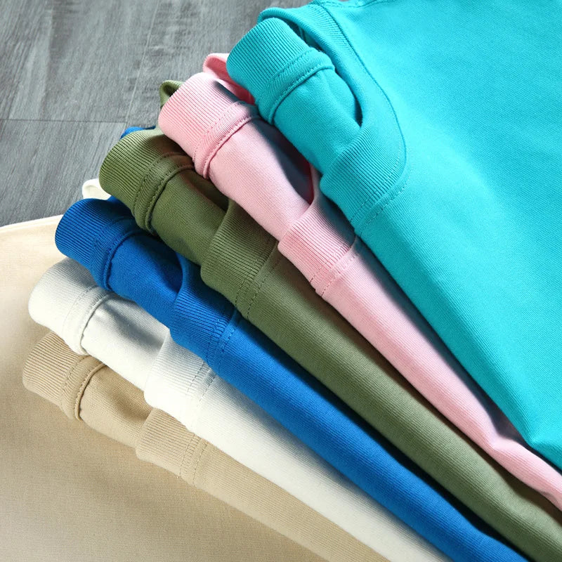 100% Cotton T shirt For Men Women,Short Sleeve Summer Plain Tops,Solid Casual Loose Tee Shirts,High Quality Clothing,7oz 200gsm