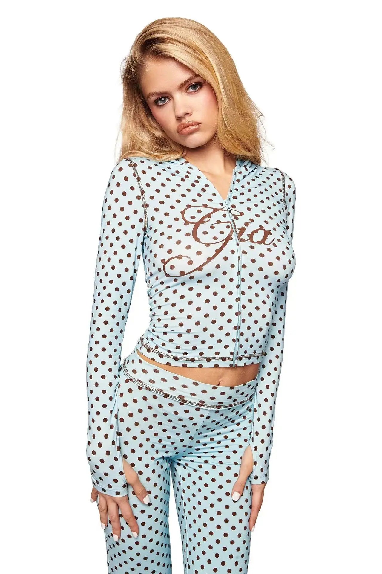 GIA New Stylish Coffee-Colored Velvet Zip-Up Hooded Jacket & Relaxed Slim-Fit Pants Comfortable Minimalist Set