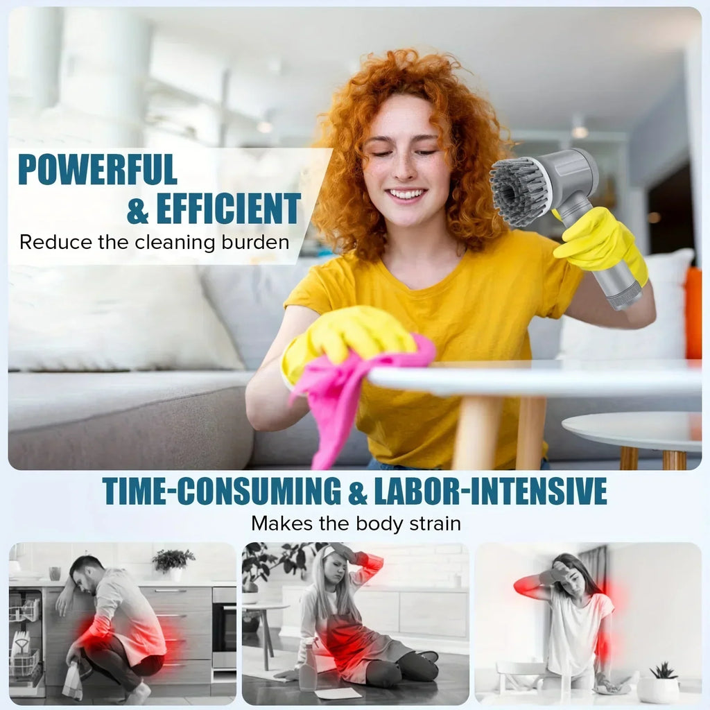 Wireless Electric Spin Brush Cleaner 5-Pack Replaceable Heads Rotating Deep Cleaning Tool for Household Surfaces