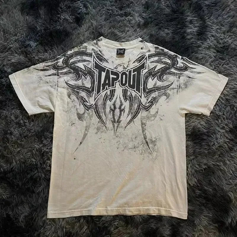 TAPOUT New Y2K Red  Printing  T shirt Men  Hip Hop Round Neck Oversized Long Sleeved Casual Gothic Clothing Tops Streetwear