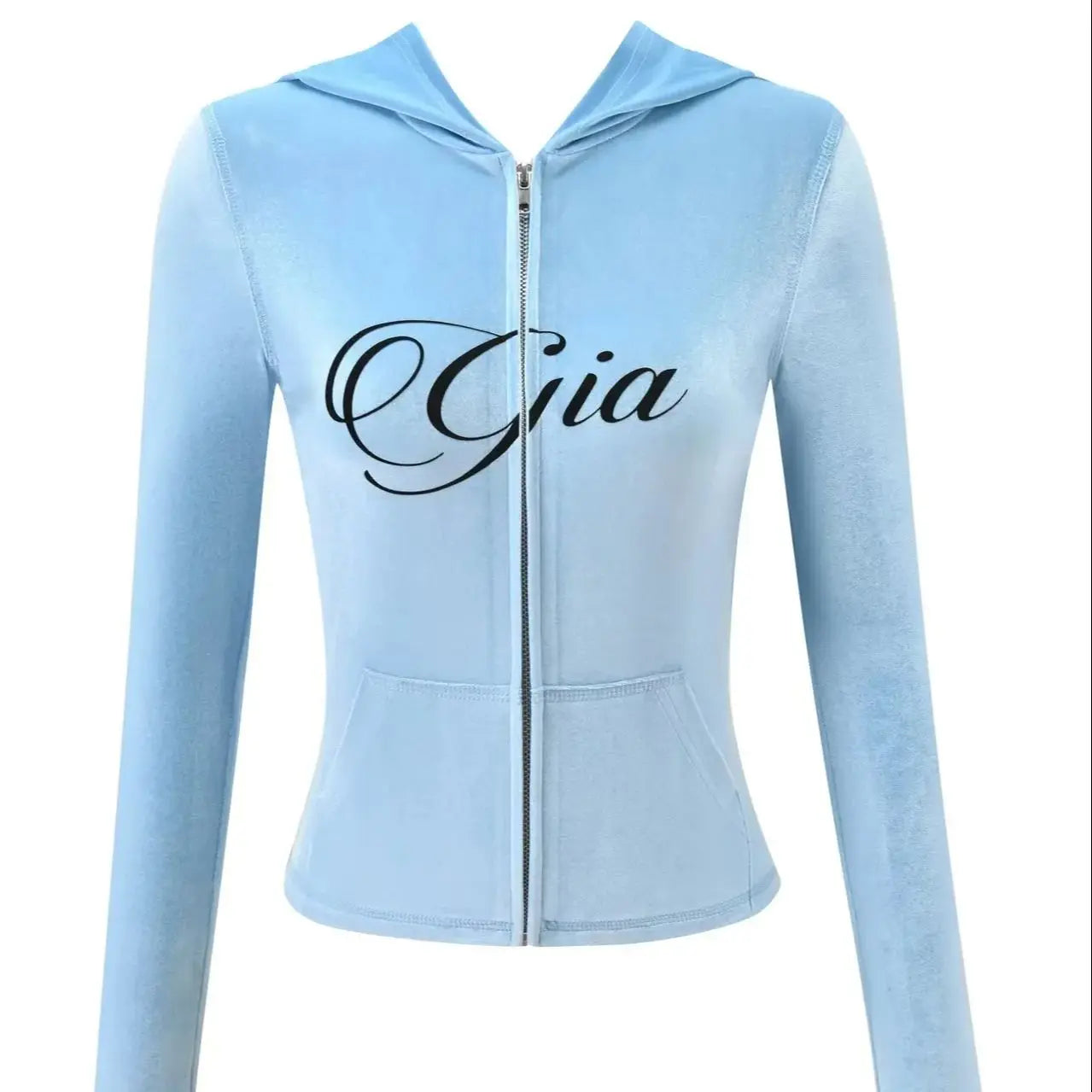GIA New Stylish Coffee-Colored Velvet Zip-Up Hooded Jacket & Relaxed Slim-Fit Pants Comfortable Minimalist Set