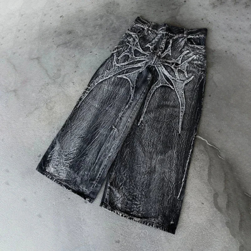 Y2K Baggy Jeans vintage Splicing embroidery Pattern high quality jeans Hip Hop Gothic Streetwear men women Casual wide leg jeans