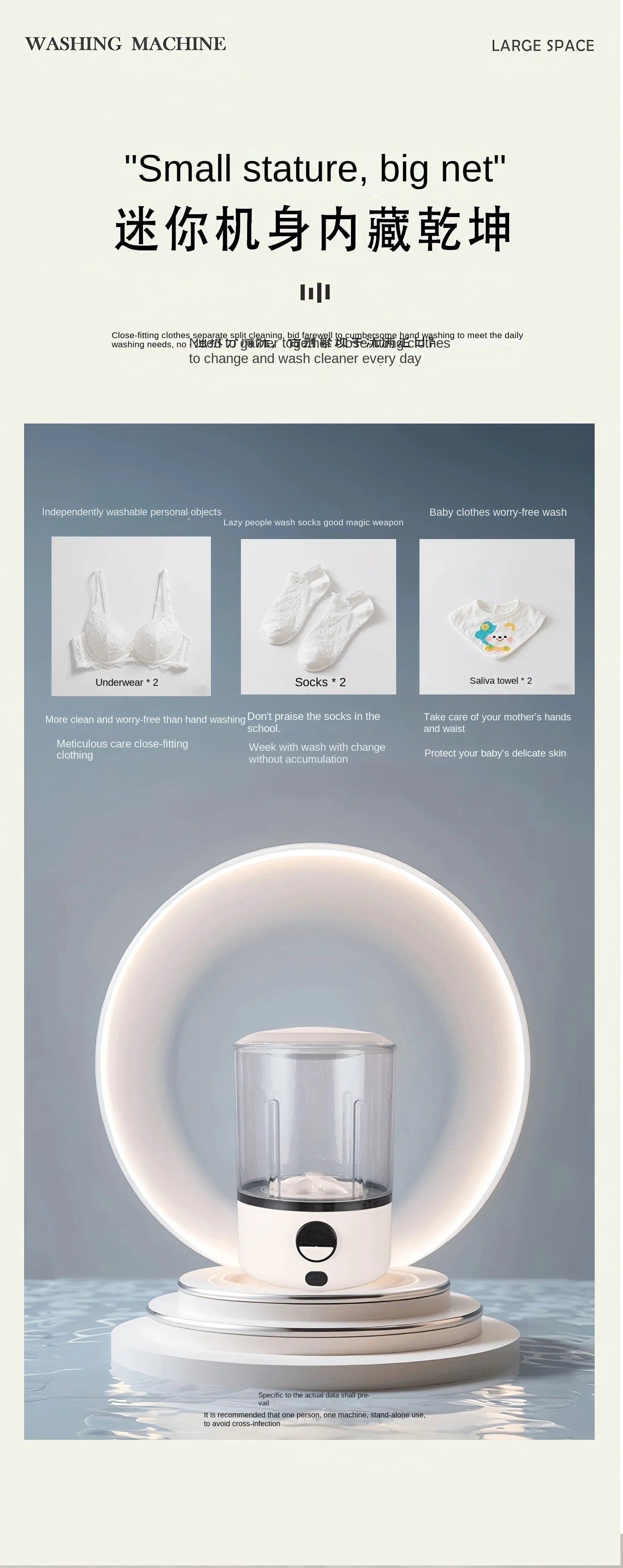 A White 2L Mini Washing Machine, 2000Mah, Fully Automatic Portable Turbine Led Washing Cup and Compact for Children's Clothing, Underwear, Panties, and Socks