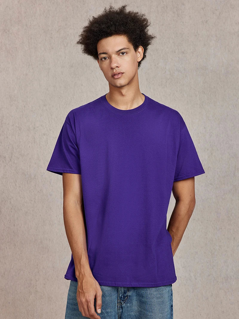 100% Cotton T shirt For Men Women,Short Sleeve Summer Plain Tops,Solid Casual Loose Tee Shirts,High Quality Clothing,7oz 200gsm