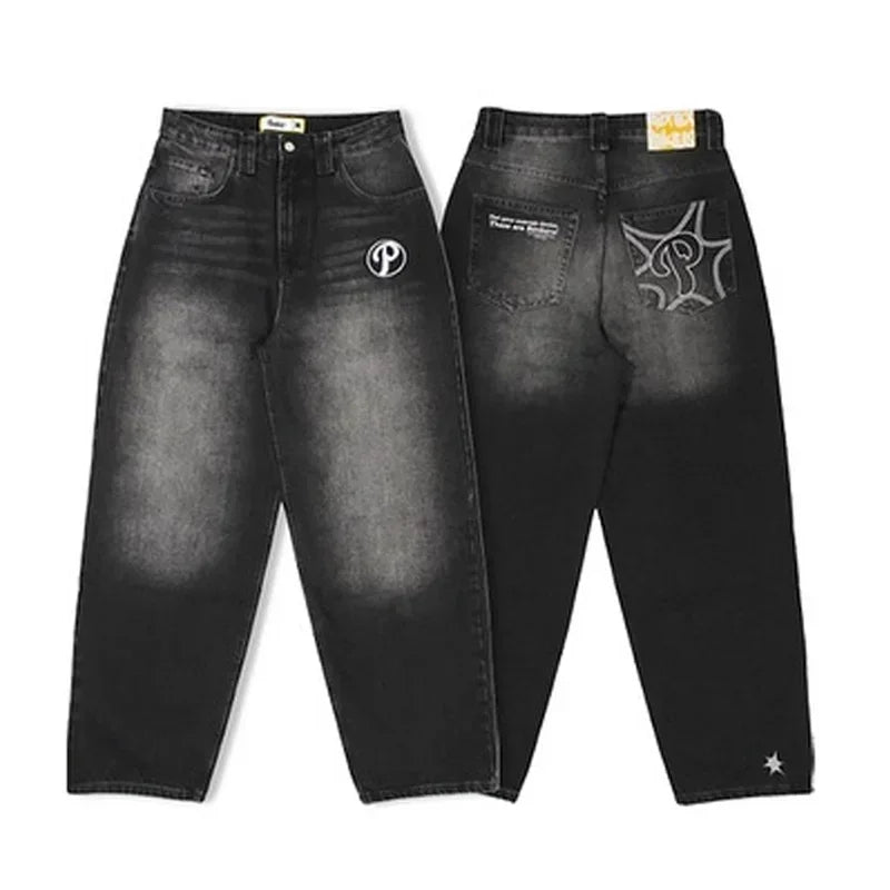 vintage 2000S American Hip-hop Punk Rock Fashion Versatile Jeans Men Harajuku Y2K Casual Gothic Straight Wide-leg Pants Women