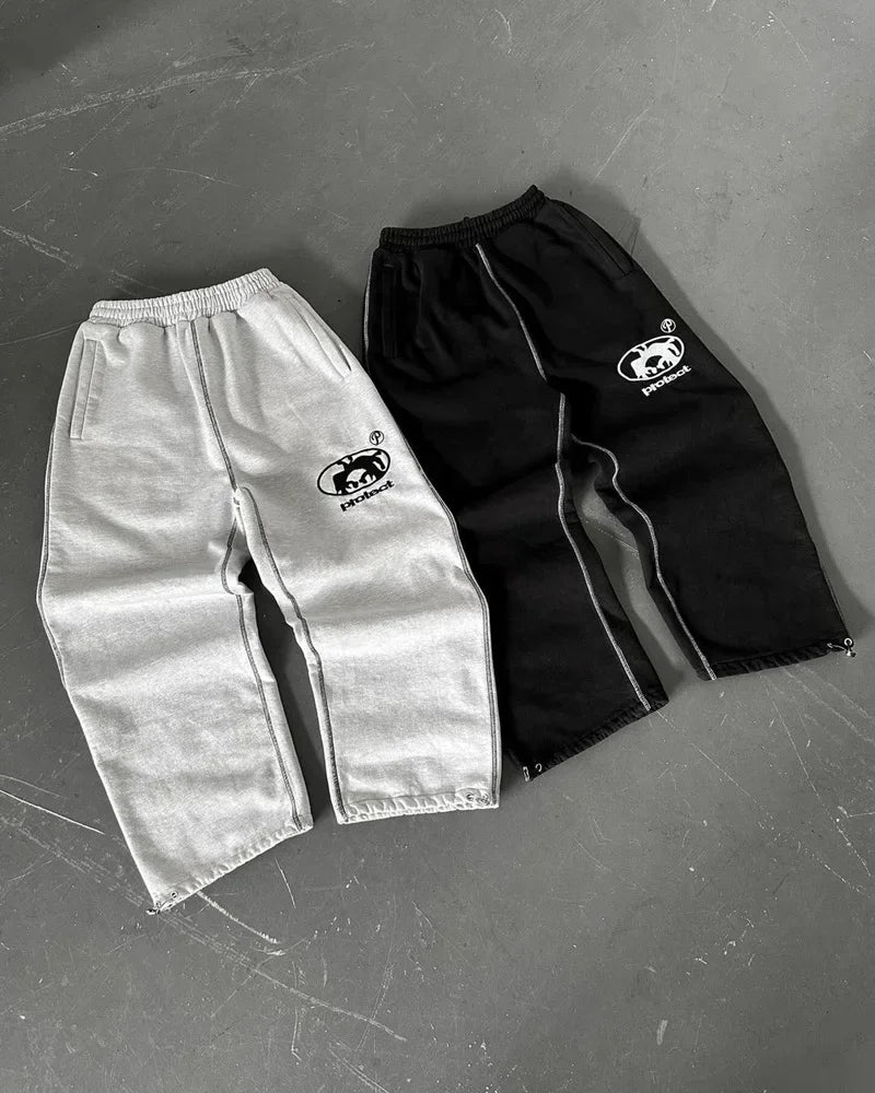 Street wear PROTECT Fashion Letter Embroidery Loose Sweatpants Men's And Women's Y2K Harajuku Hip-Hop Gothic Casual Joker Pants