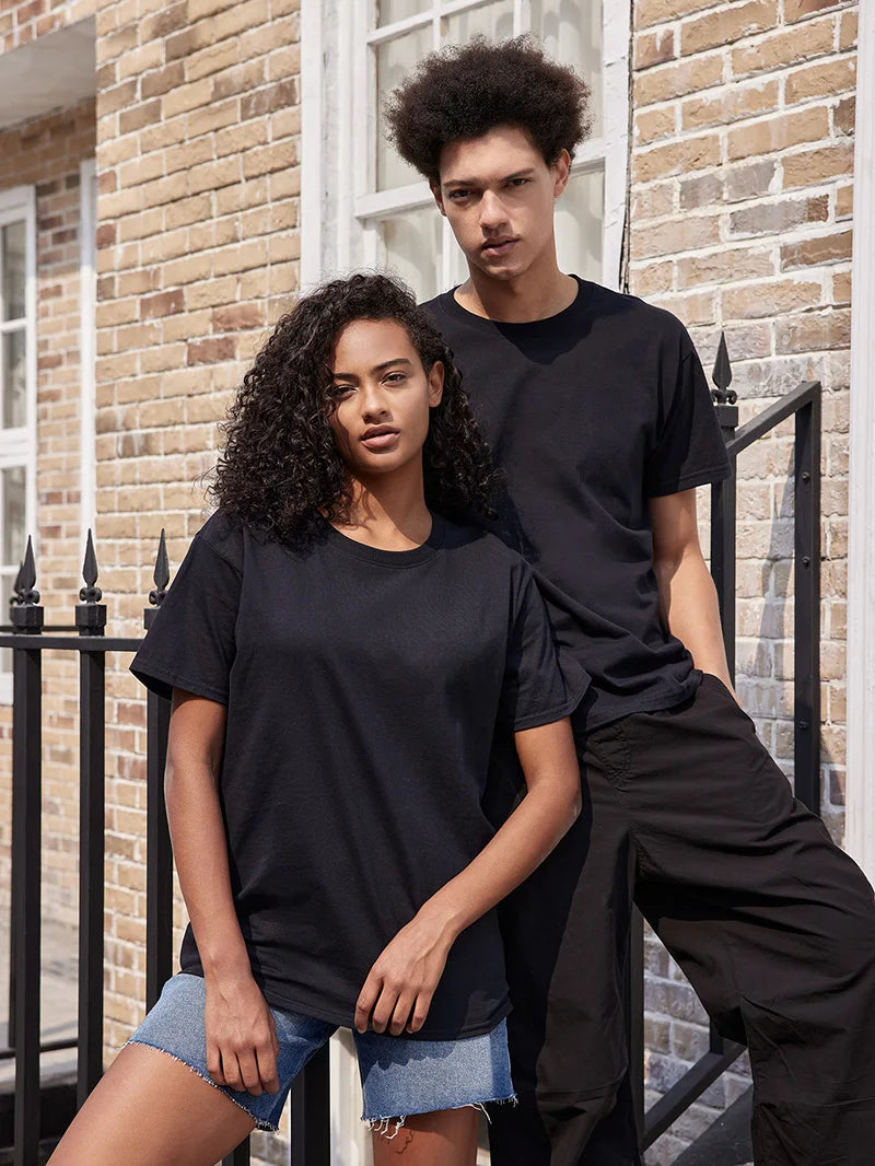 100% Cotton T shirt For Men Women,Short Sleeve Summer Plain Tops,Solid Casual Loose Tee Shirts,High Quality Clothing,7oz 200gsm