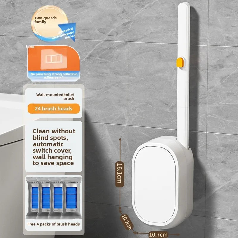 Disposable Toilet Brush with Replaceable Heads - Wall - Mounted No Drill, Perfect for Bathroom & Home Use!