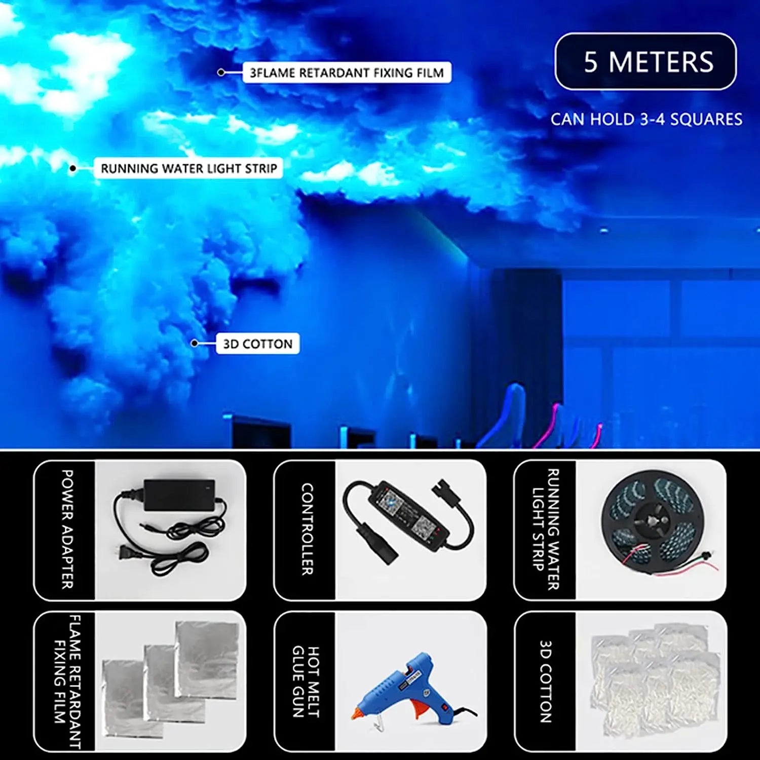 DIY Thunder Cloud Light Strip with APP & Remote control, LED Cotton Cloud Ceiling Lightfor Bedroom Gaming Room Decor