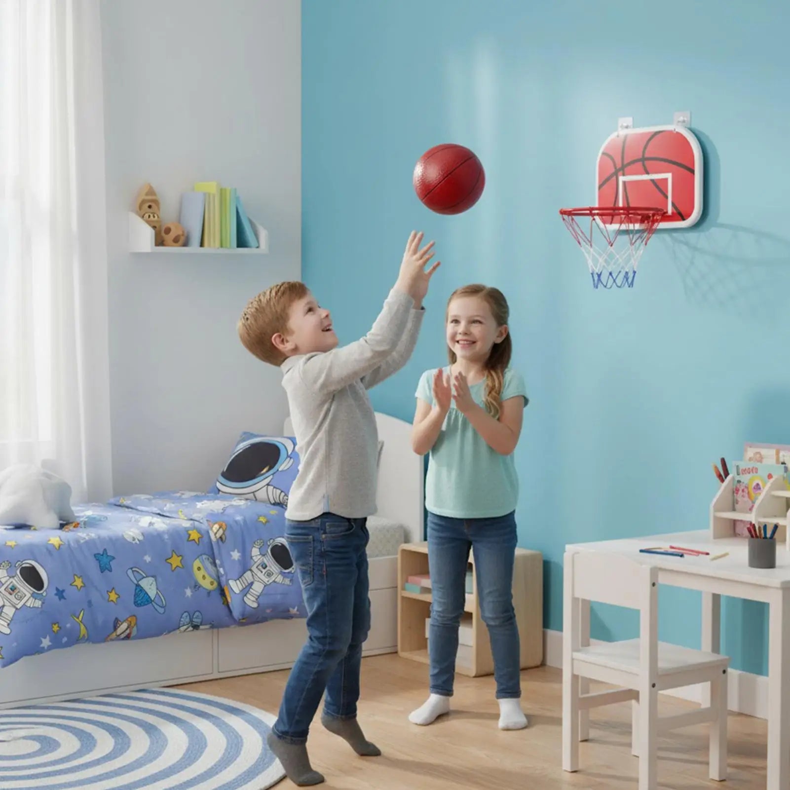 Interactive Basketball Toy Indoor Hoop Set with 2 Balls for Kids Fun Play, Living Room Bedroom Active Boys Girls